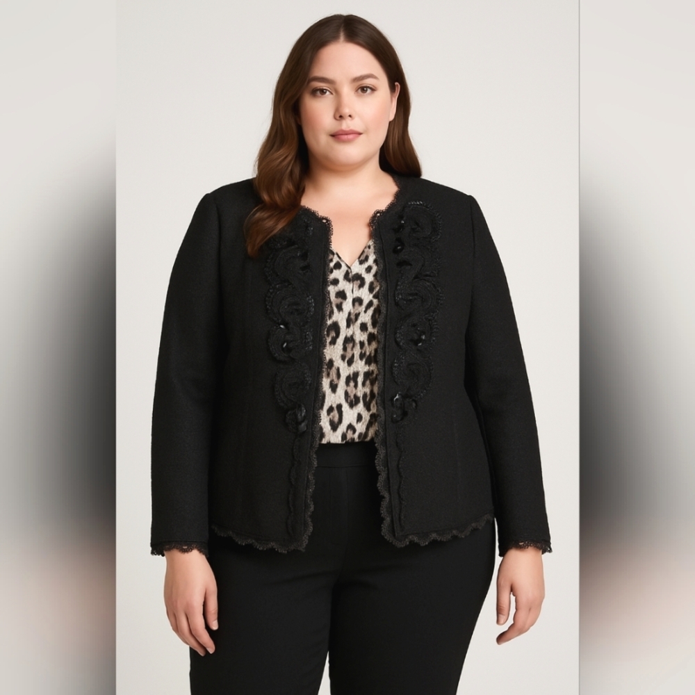 Basler Black Tweed Jacket Lined Women's Size 46 (16)